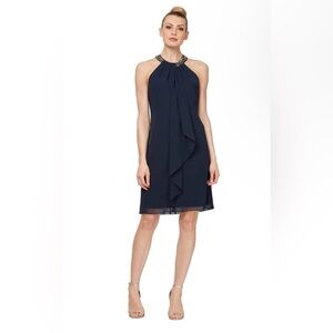 SNLY Navy Jeweled Halter Sheath Dress - size 6